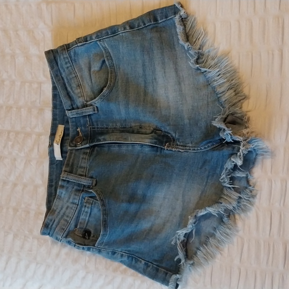 KanCan Light Blue Frayed Jean Shorts
